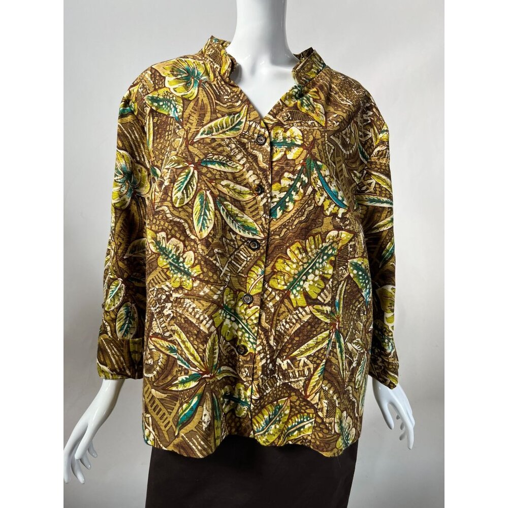 Vintage Scott Taylor Silk & Rayon Brown Floral Button-Up Jacket 2X